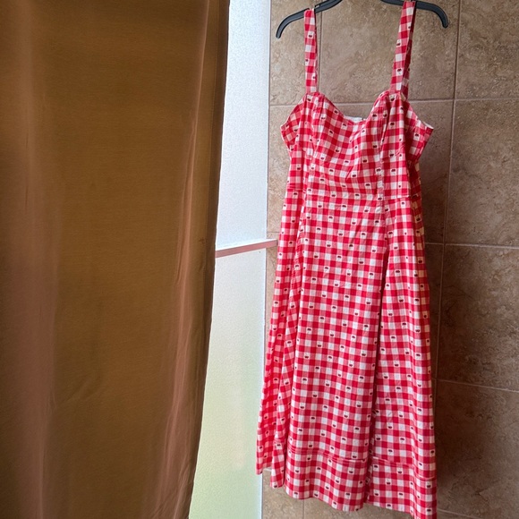 Avec Les Filles Dresses & Skirts - Avec Les Filles Red Gingham Cherry Pie Sweetheart Neck Fit & Flare Dress Pockets
